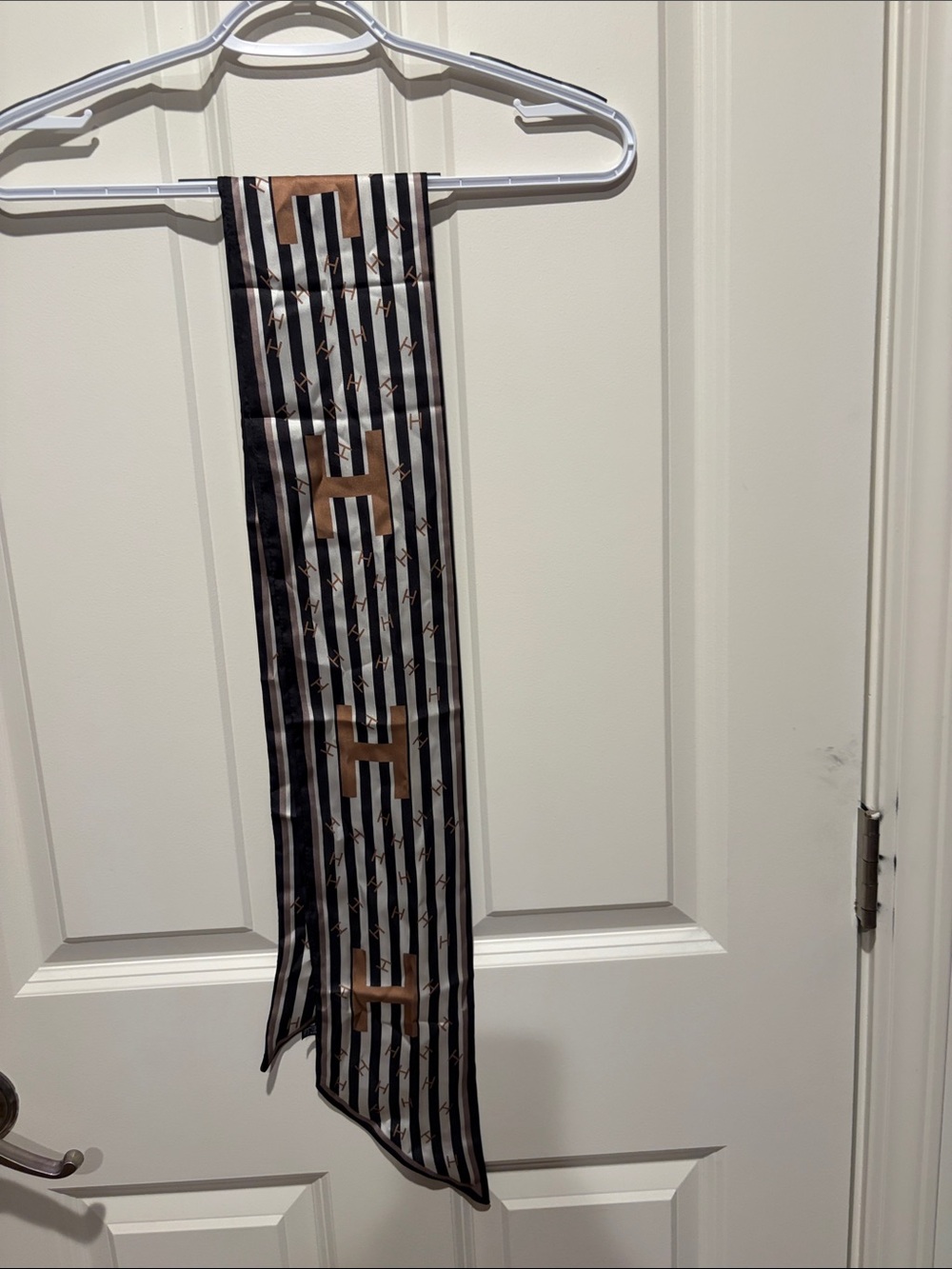 Black and Brown Striped Silk Twilly Scarf
